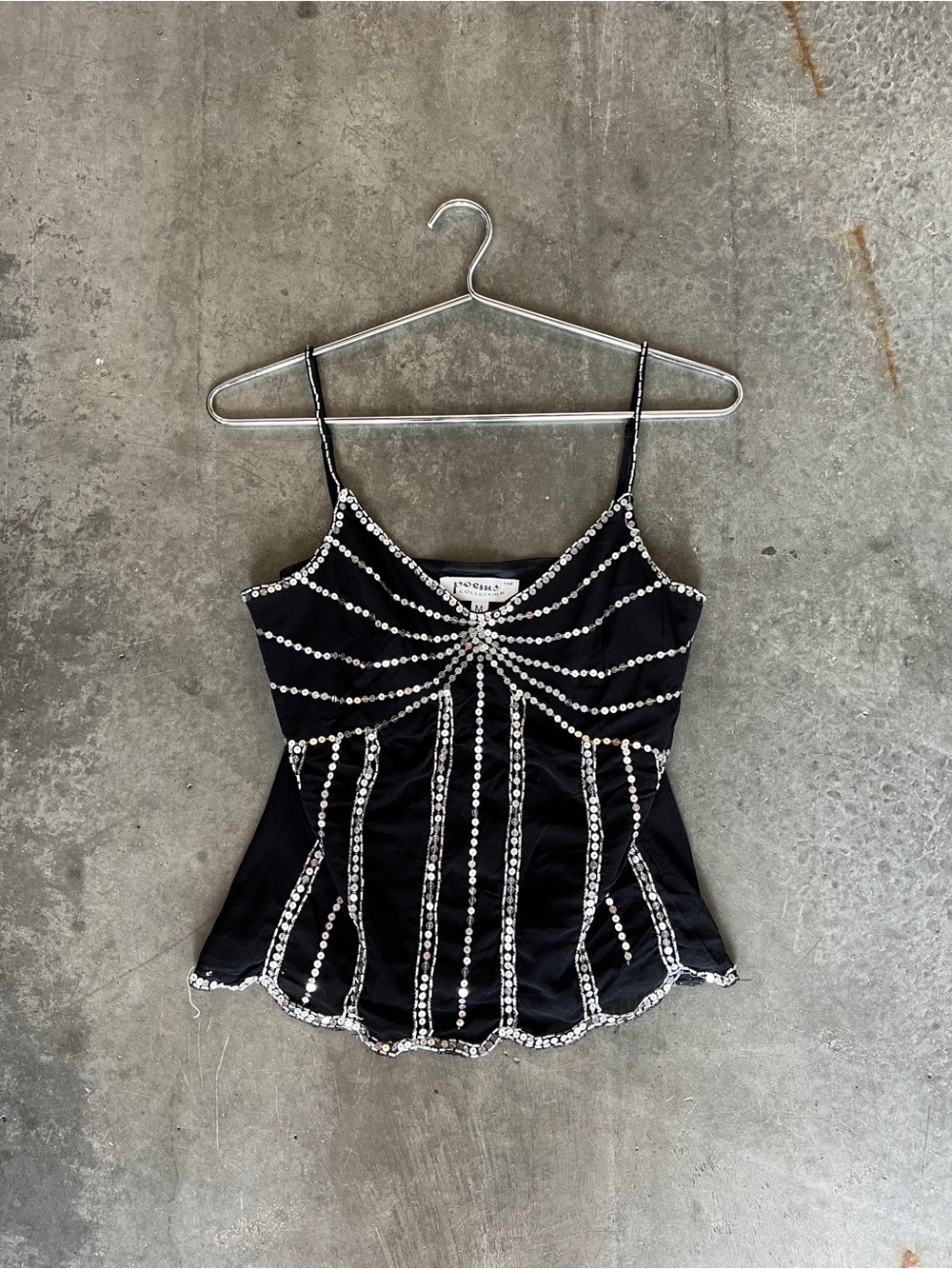 Black Embellished Sheer Cami Top with Crystal Trim